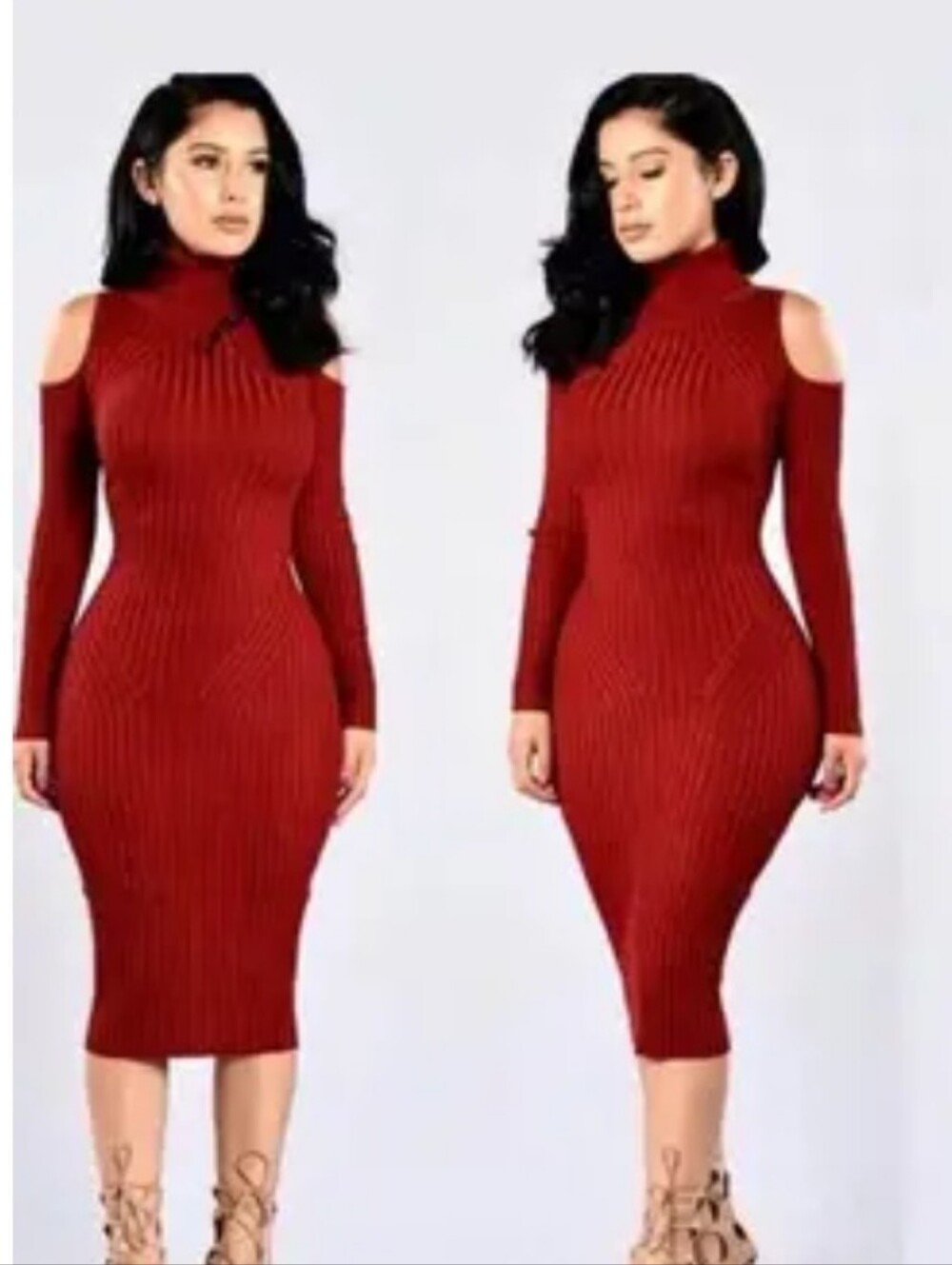 Fashion Nova Cold Shoulder Ribbed Long Sleeve Turtleneck Sweeter Dress